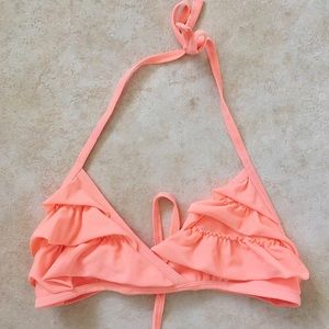 🌸 Coral Ruffle Triangle Bikini Top